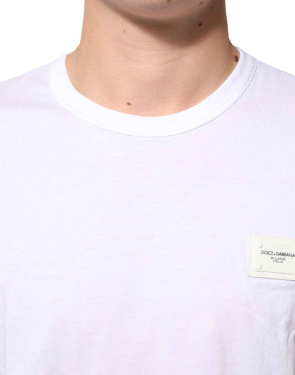 Dolce & Gabbana White Logo Plaque Cotton Crew Neck T-shirt by Dolce & Gabbana