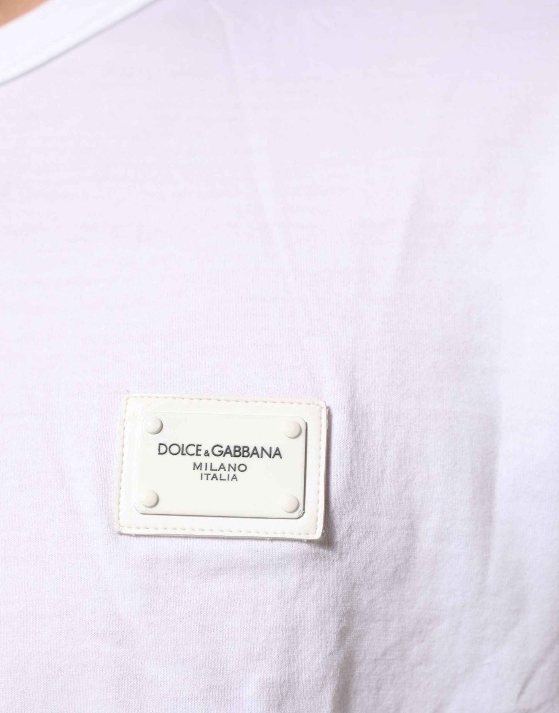Dolce & Gabbana White Logo Plaque Cotton Crew Neck T-shirt by Dolce & Gabbana