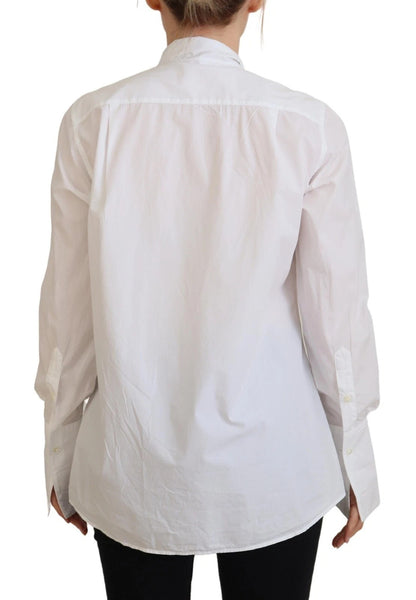 Dolce &amp; Gabbana White Cotton Collared Long Sleeves Formal Top