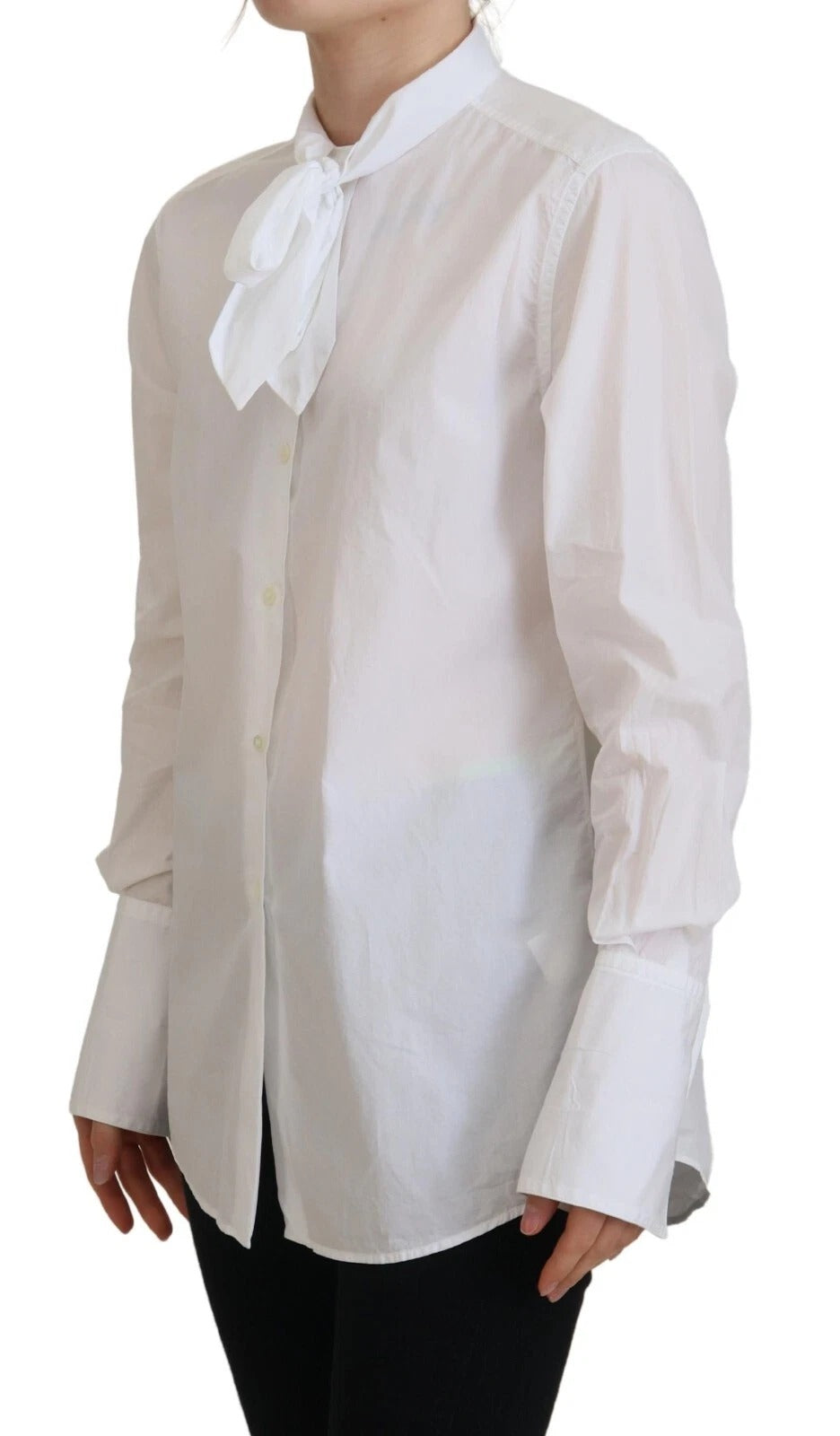 Dolce &amp; Gabbana White Cotton Collared Long Sleeves Formal Top
