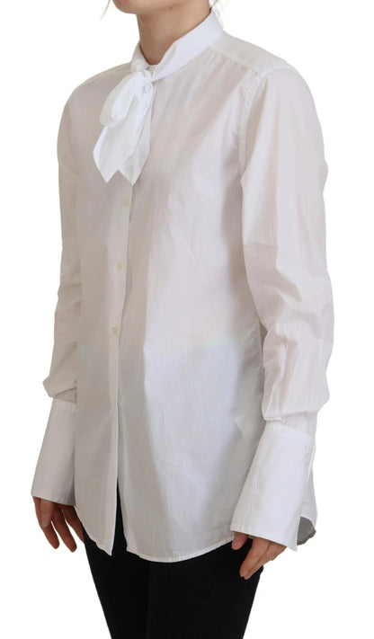 Dolce &amp; Gabbana White Cotton Collared Long Sleeves Formal Top