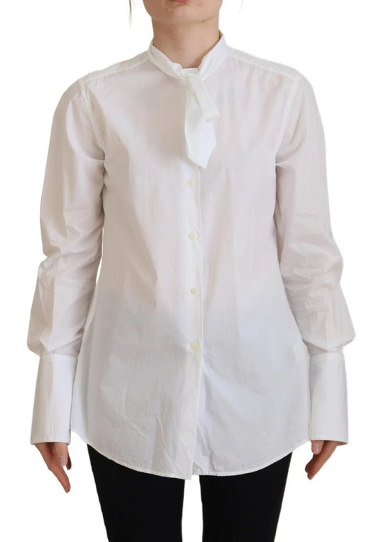 Dolce &amp; Gabbana White Cotton Collared Long Sleeves Formal Top