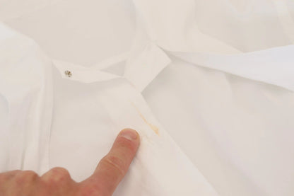 Dolce &amp; Gabbana White Cotton Collared Long Sleeves Formal Top