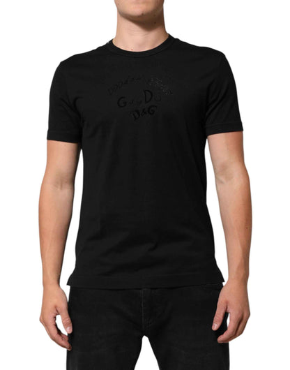 Dolce & Gabbana Black Cotton Velvet Logo Print Men T-shirt by Dolce & Gabbana
