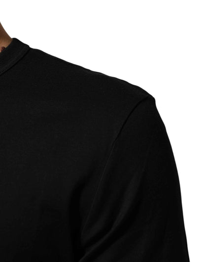 Dolce & Gabbana Black Cotton Velvet Logo Print Men T-shirt by Dolce & Gabbana