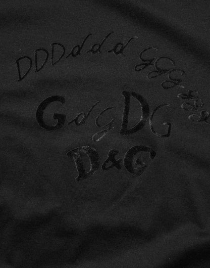 Dolce & Gabbana Black Cotton Velvet Logo Print Men T-shirt by Dolce & Gabbana