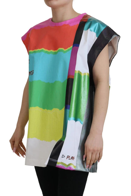 Dolce &amp; Gabbana Multicolor Print Blouse Cotton Tank TV Print T-shirt
