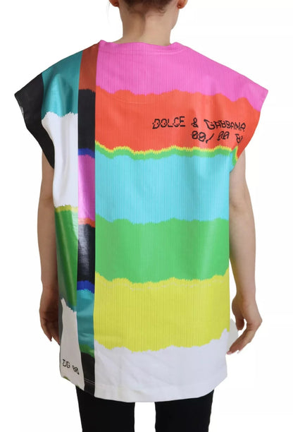 Dolce &amp; Gabbana Multicolor Print Blouse Cotton Tank TV Print T-shirt