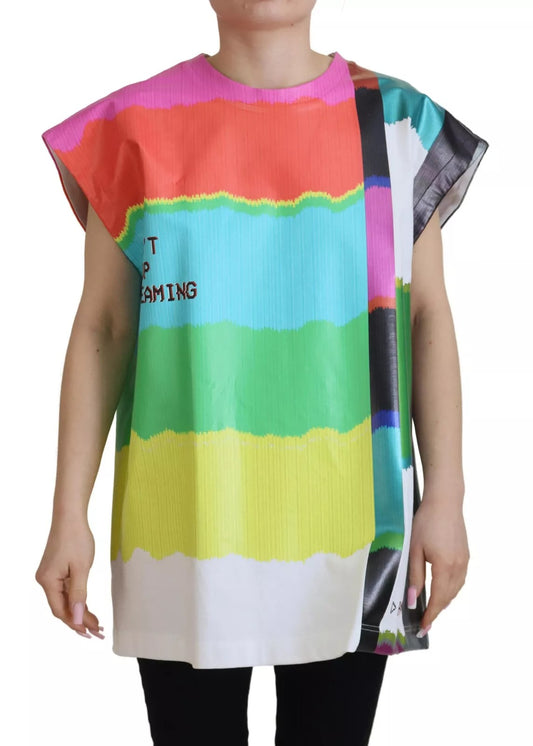Dolce &amp; Gabbana Multicolor Print Blouse Cotton Tank TV Print T-shirt