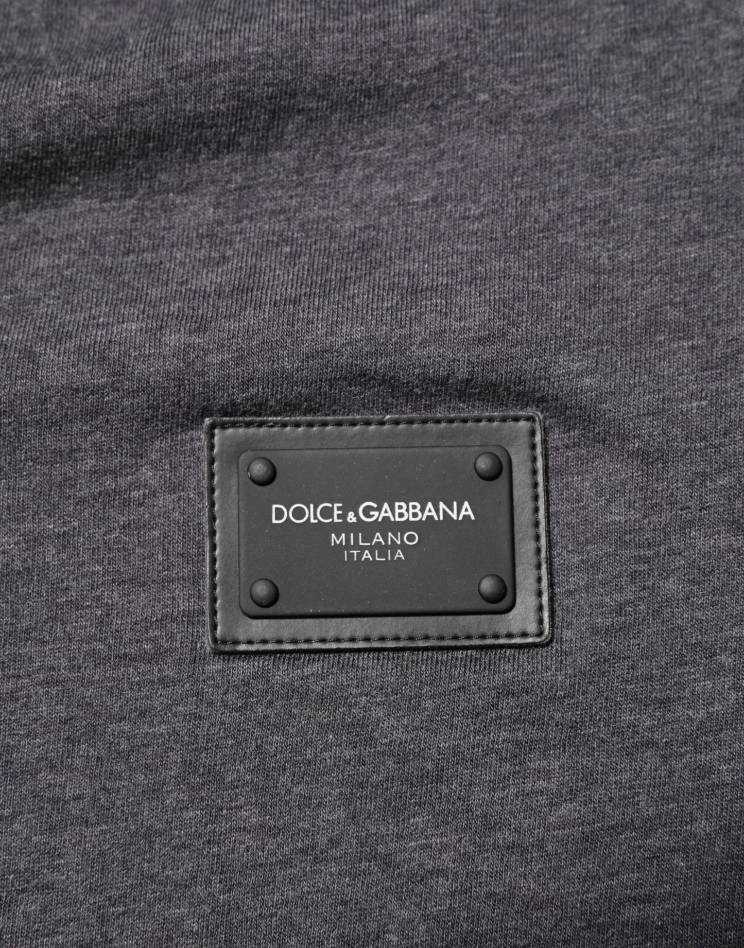 Dolce & Gabbana Grey Cotton V-Neck Logo Plaque Melange T-Shirt - from Dolce & Gabbana