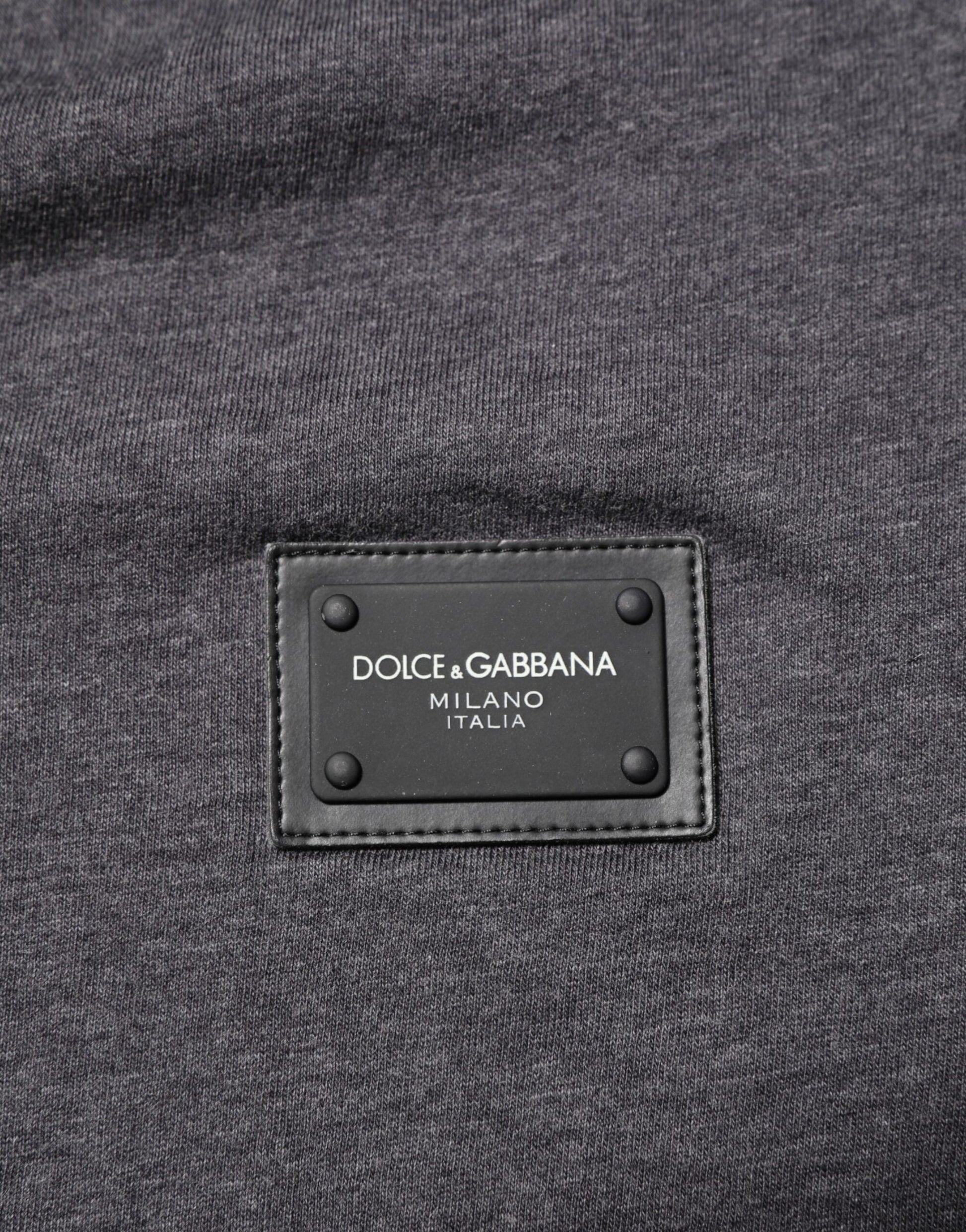 Dolce & Gabbana Grey Cotton V-Neck Logo Plaque Melange T-Shirt - from Dolce & Gabbana