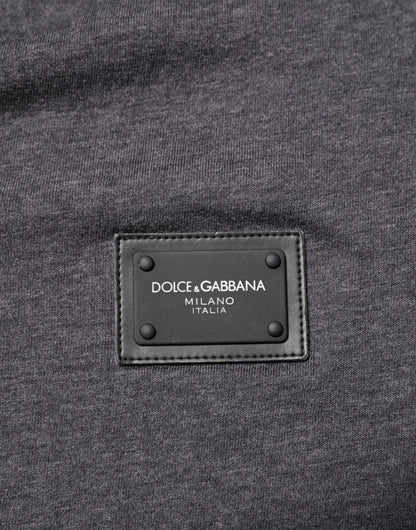 Dolce & Gabbana Grey Cotton V-Neck Logo Plaque Melange T-Shirt - from Dolce & Gabbana