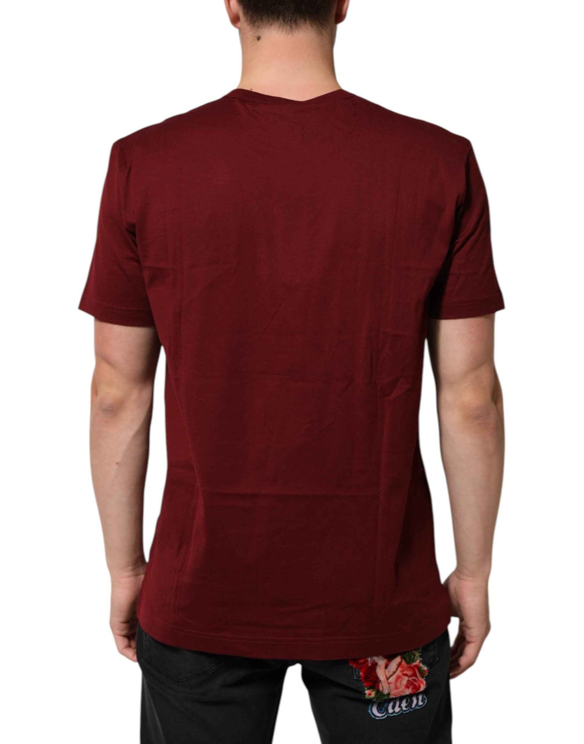 Dolce & Gabbana Bordeaux Red Cotton Crest Logo Patch T-Shirt by Dolce & Gabbana
