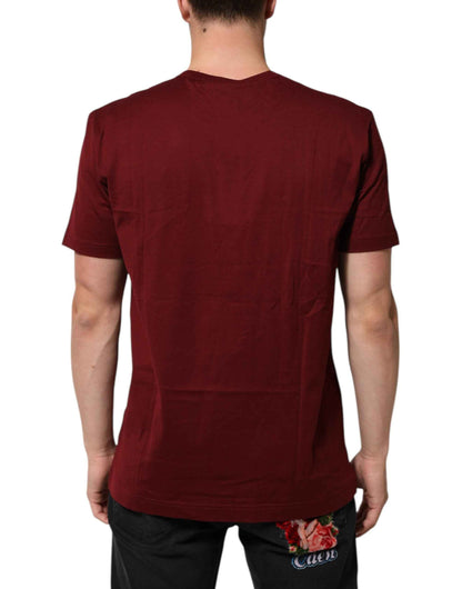 Dolce & Gabbana Bordeaux Red Cotton Crest Logo Patch T-Shirt by Dolce & Gabbana