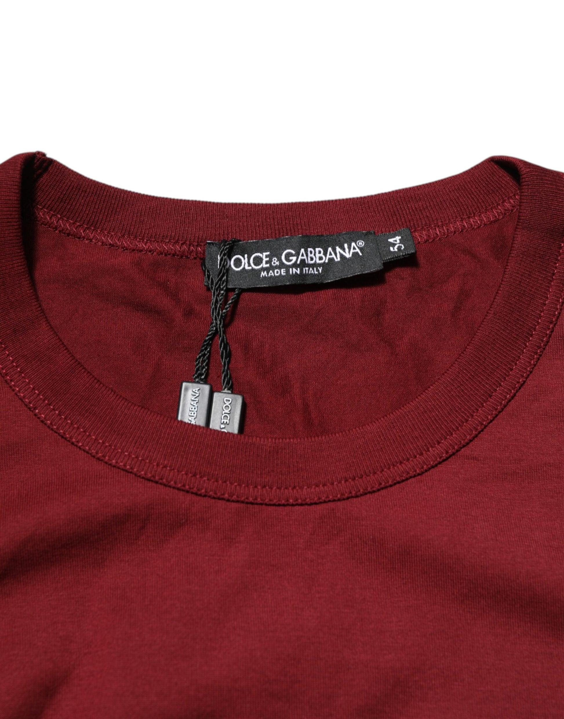 Dolce & Gabbana Bordeaux Red Cotton Crest Logo Patch T-Shirt - from Dolce & Gabbana
