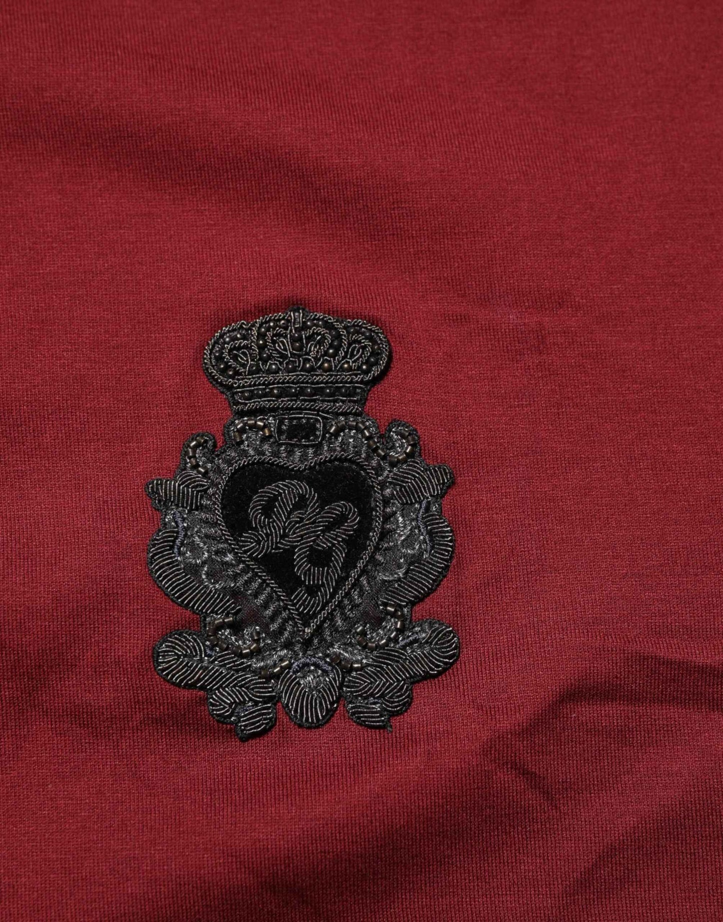 Dolce & Gabbana Bordeaux Red Cotton Crest Logo Patch T-Shirt by Dolce & Gabbana