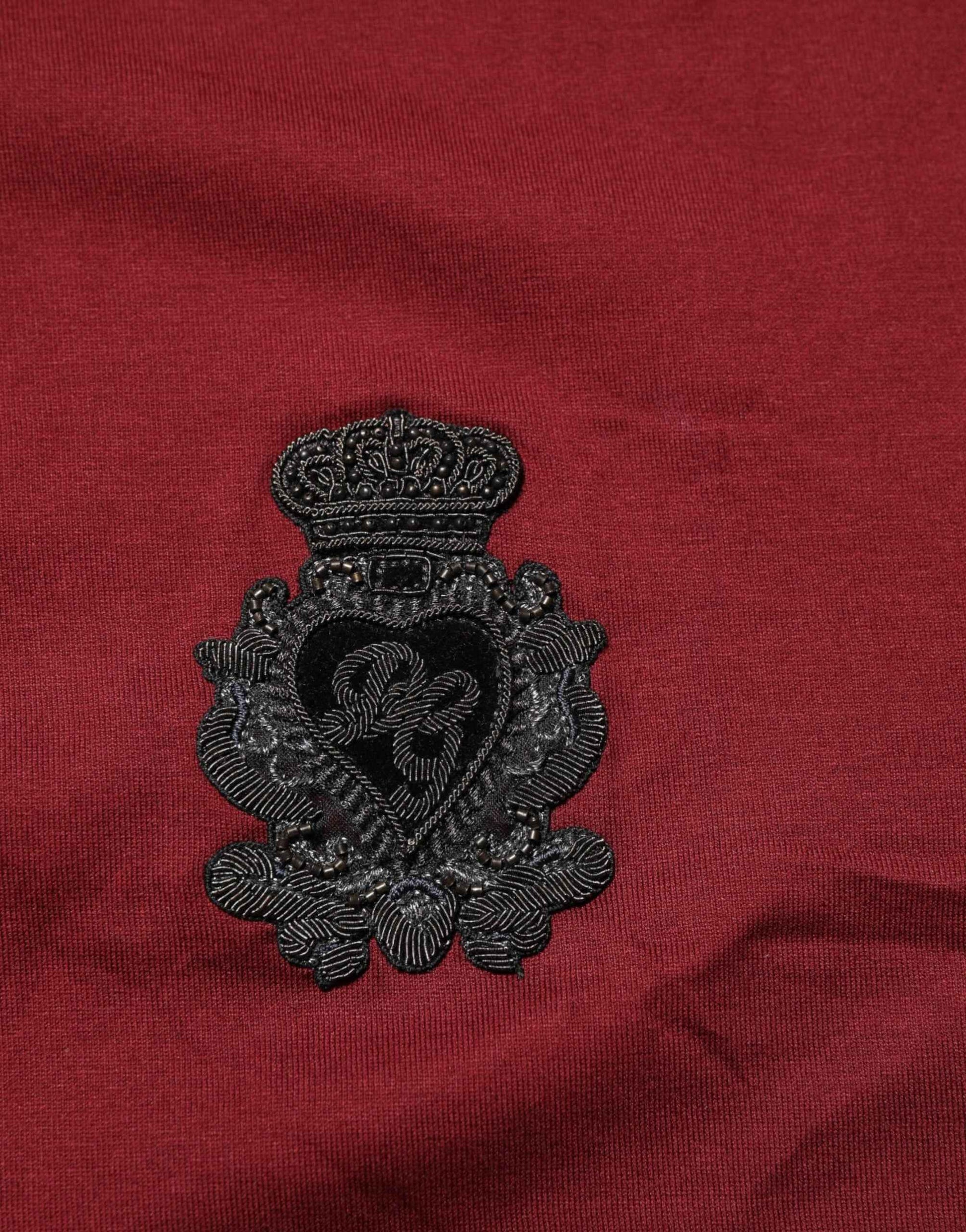 Dolce & Gabbana Bordeaux Red Cotton Crest Logo Patch T-Shirt by Dolce & Gabbana