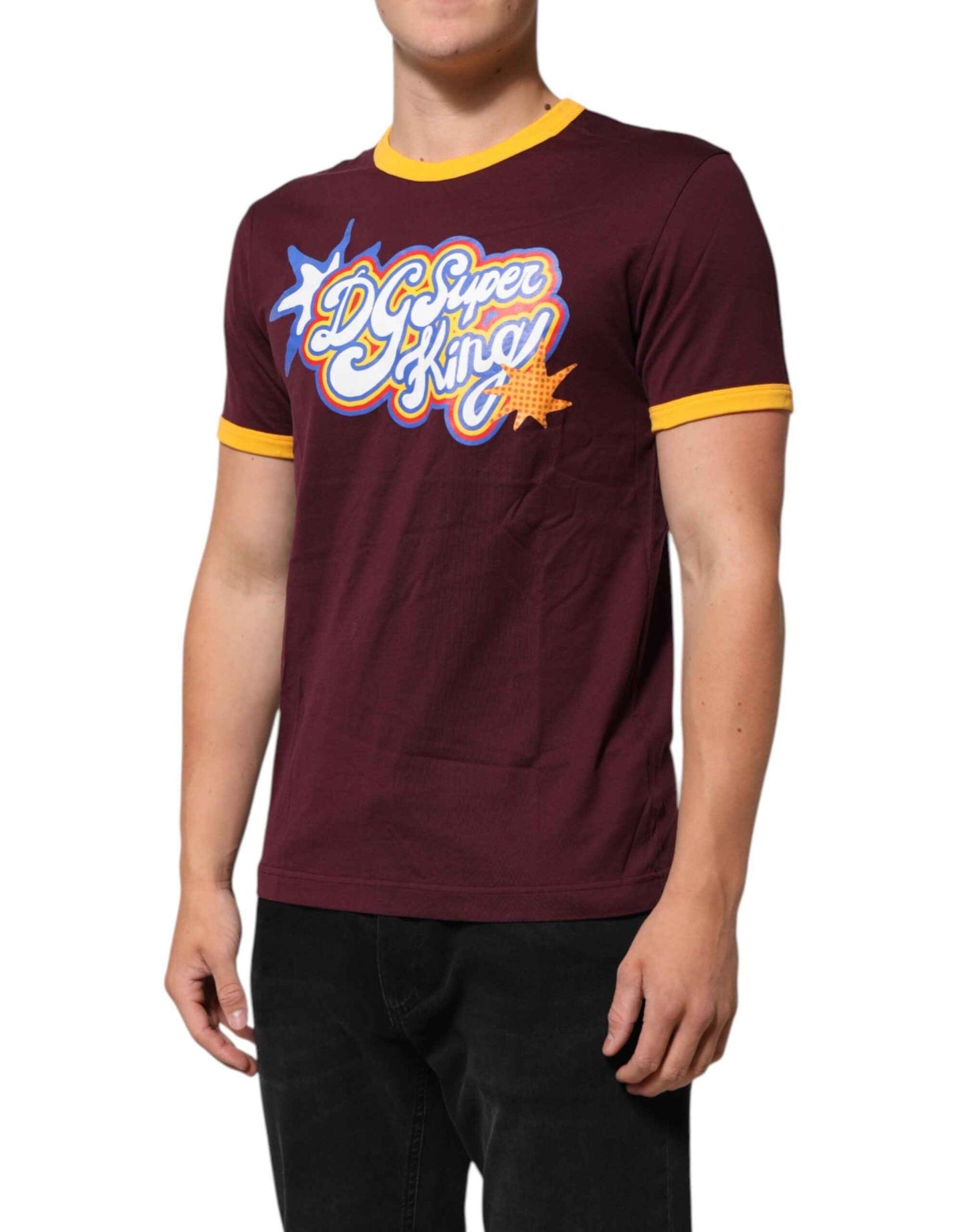 Dolce & Gabbana Burgundy Cotton DG Super King Logo T-Shirt by Dolce & Gabbana