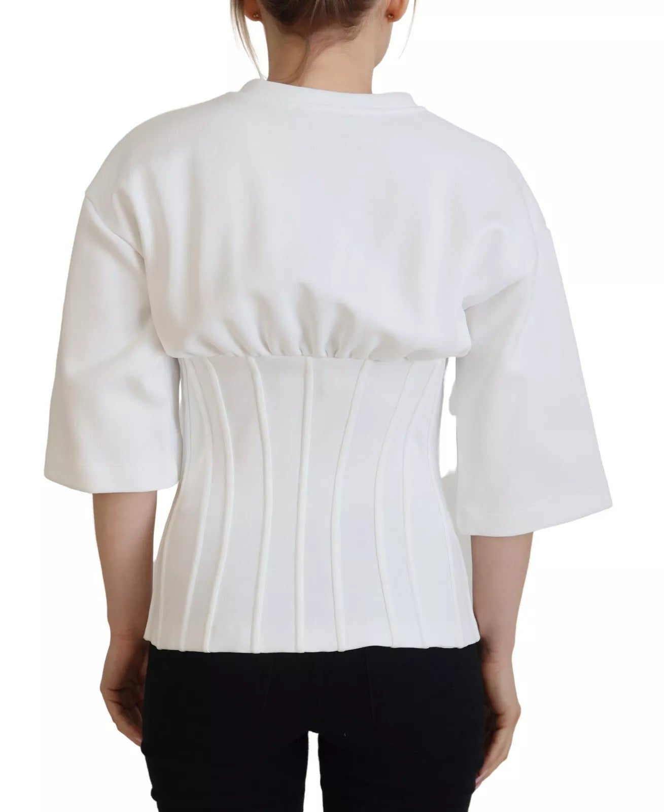 Dolce &amp; Gabbana White Cotton Corset Stretch Top T-shirt