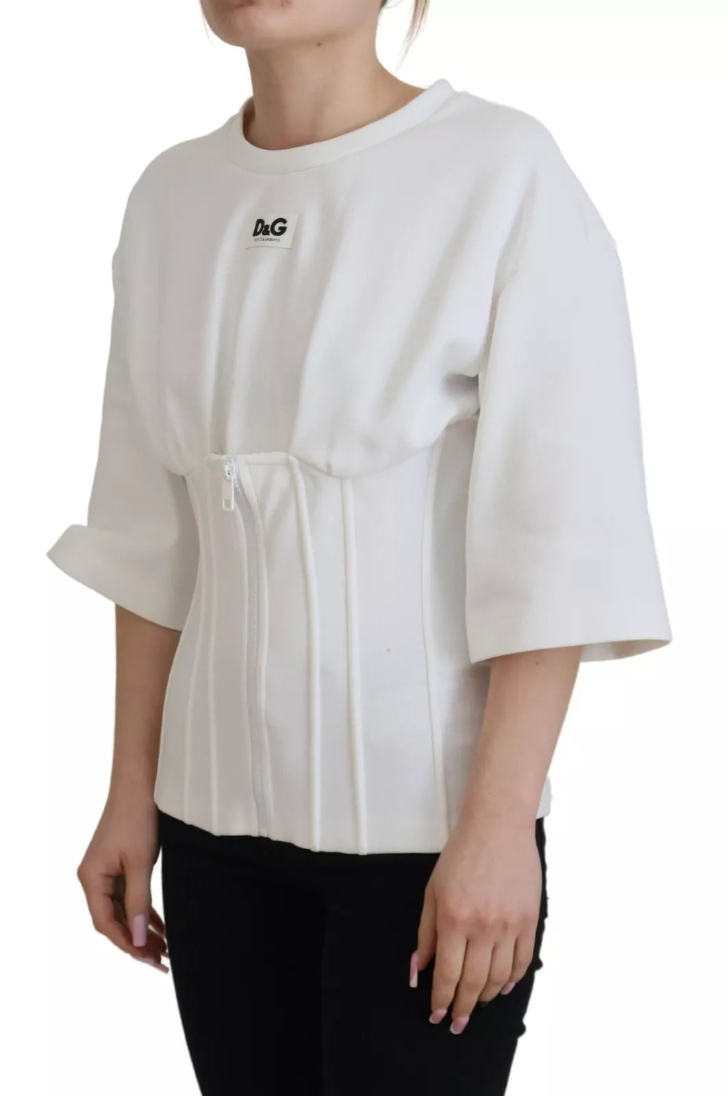 Dolce &amp; Gabbana White Cotton Corset Stretch Top T-shirt
