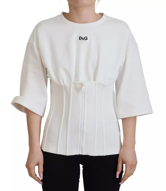 Dolce &amp; Gabbana White Cotton Corset Stretch Top T-shirt