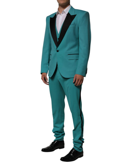 Dolce & Gabbana Cyan 3 Piece Wool Silk Blend Suit SICILIA - from Dolce & Gabbana