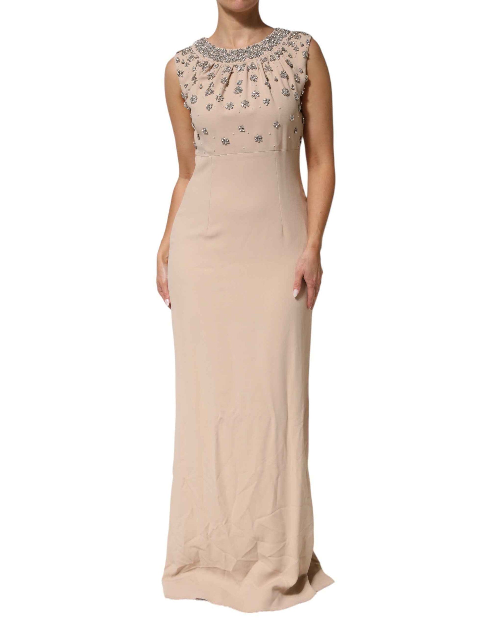 Dolce & Gabbana Nude Ecru Beaded Crystal Embellished Dress by Dolce & Gabbana