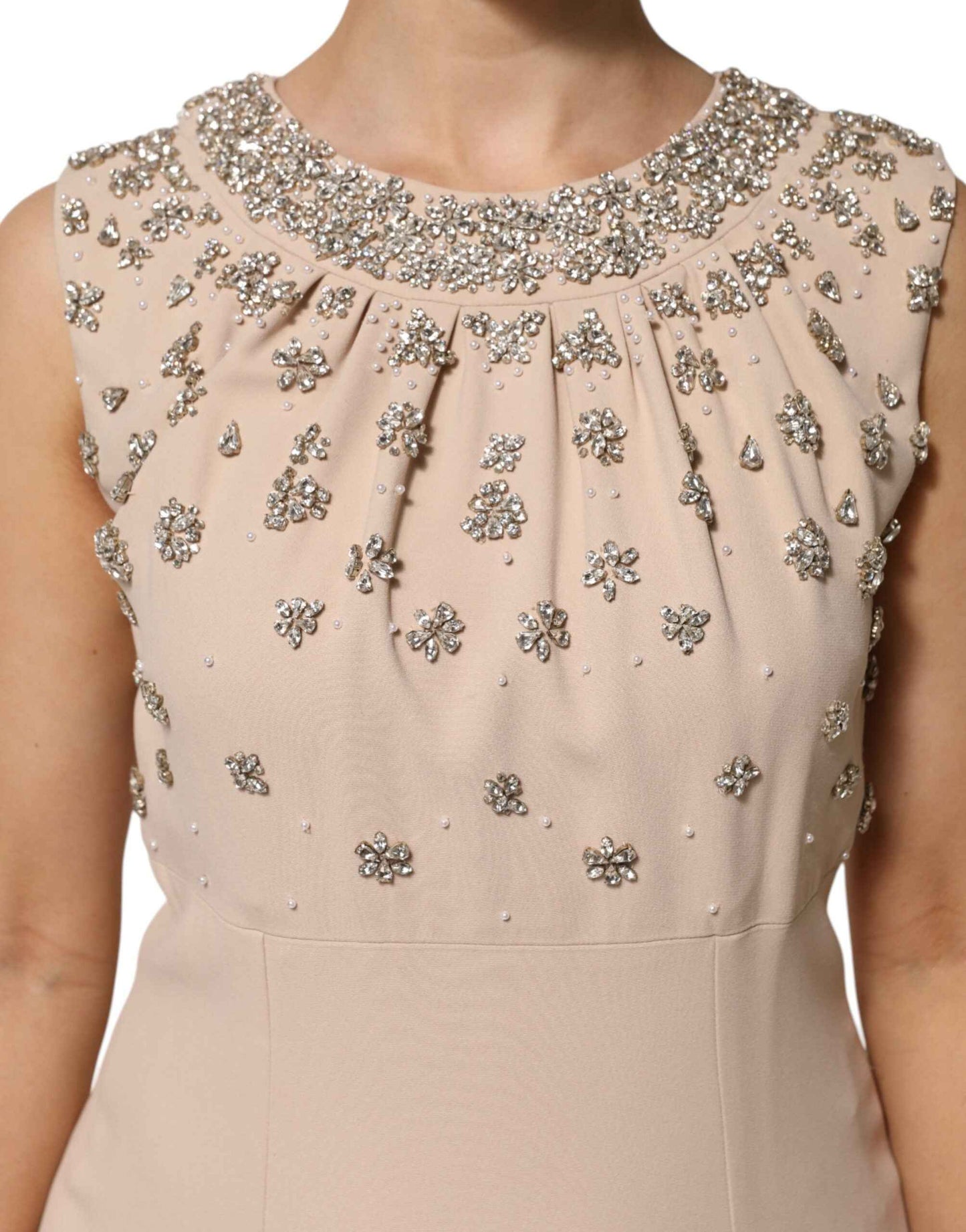 Dolce & Gabbana Nude Ecru Beaded Crystal Embellished Dress by Dolce & Gabbana