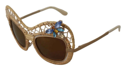 Dolce & Gabbana DG2159B Beige Gold Straw Butterfly Crystals Sunglasses by Dolce & Gabbana