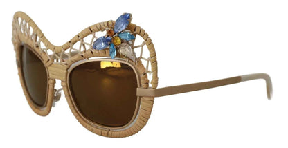 Dolce & Gabbana DG2159B Beige Gold Straw Butterfly Crystals Sunglasses by Dolce & Gabbana