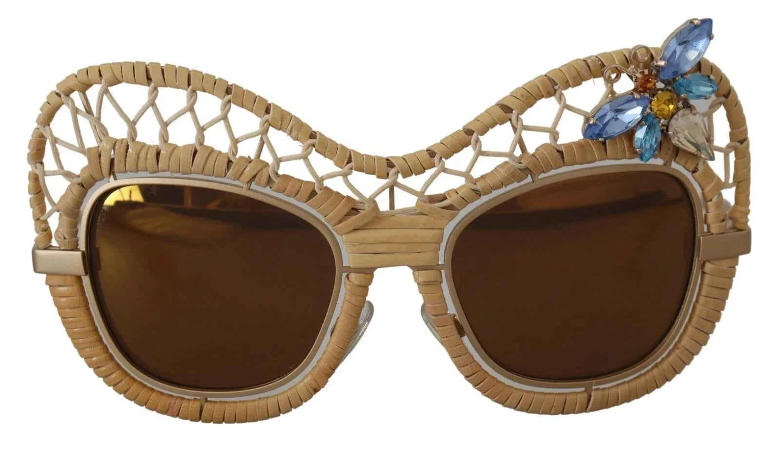 Dolce & Gabbana DG2159B Beige Gold Straw Butterfly Crystals Sunglasses by Dolce & Gabbana