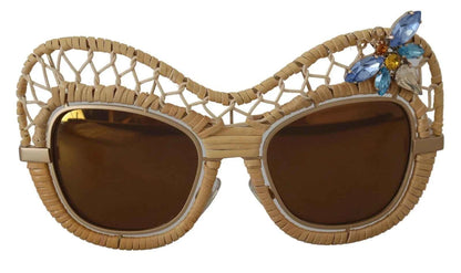 Dolce & Gabbana DG2159B Beige Gold Straw Butterfly Crystals Sunglasses by Dolce & Gabbana