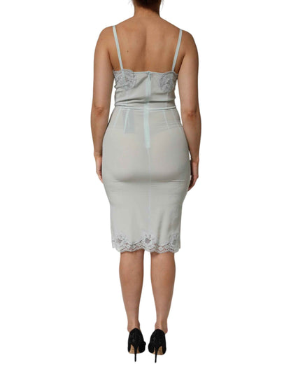 Dolce & Gabbana Light Blue Silk Lace Midi Bodycon Slip Dress by Dolce & Gabbana