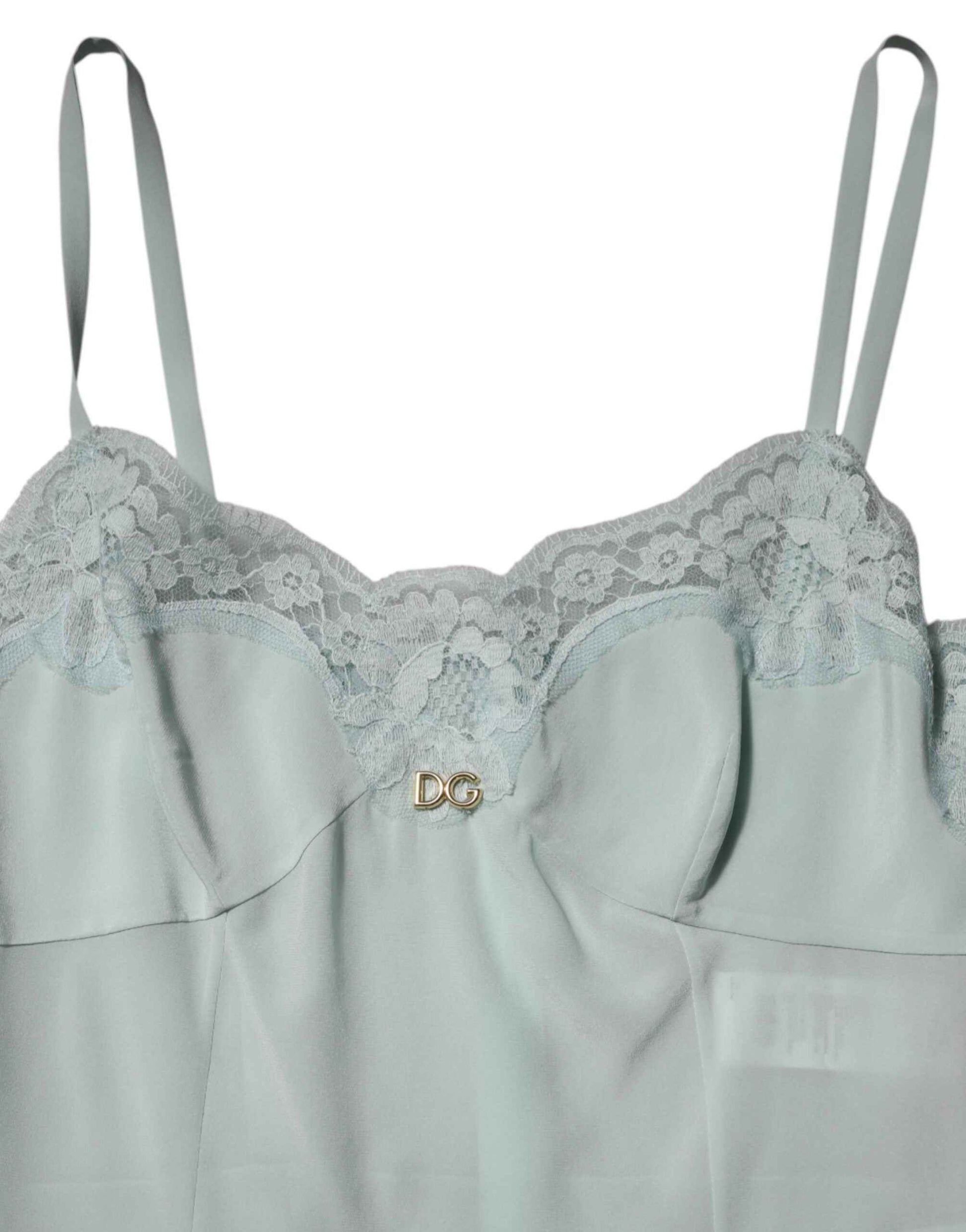 Dolce & Gabbana Light Blue Silk Lace Midi Bodycon Slip Dress by Dolce & Gabbana