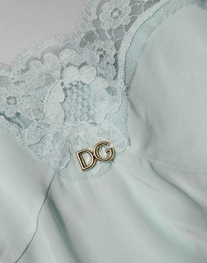 Dolce & Gabbana Light Blue Silk Lace Midi Bodycon Slip Dress by Dolce & Gabbana