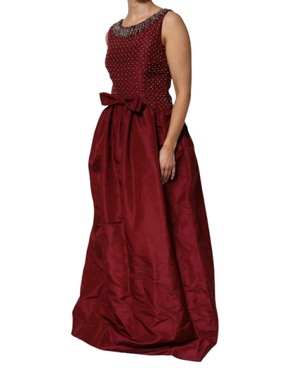 Dolce & Gabbana Burgundy Silk Beaded Evening Gown Dress by Dolce & Gabbana