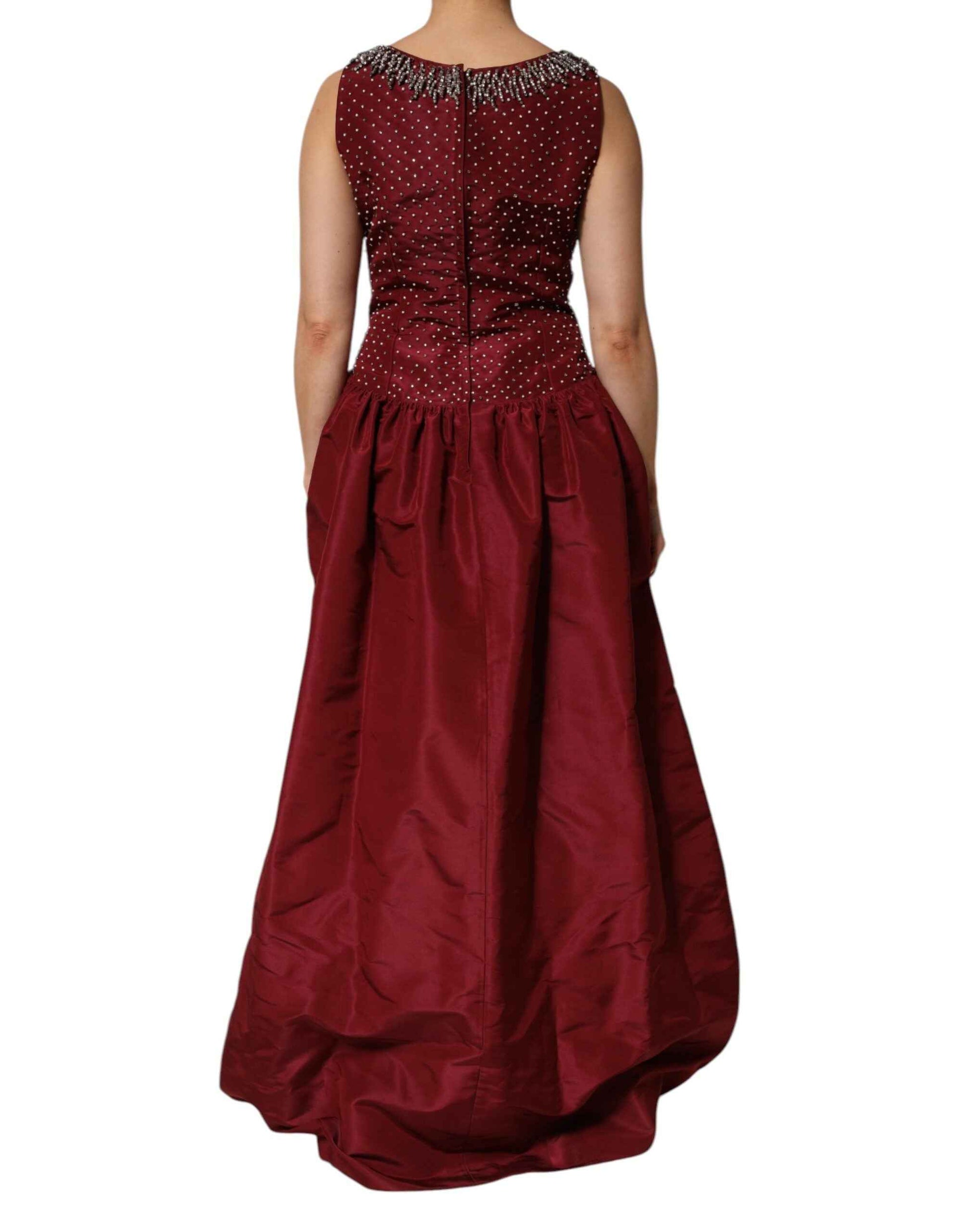 Dolce & Gabbana Burgundy Silk Beaded Evening Gown Dress by Dolce & Gabbana
