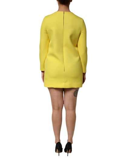 Dolce & Gabbana Yellow Viscose Acetate Mini Long Sleeve Dress by Dolce & Gabbana