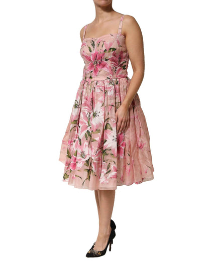 Dolce & Gabbana Pink Cotton Floral Pleated Sleeveless Dress by Dolce & Gabbana