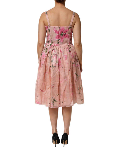 Dolce & Gabbana Pink Cotton Floral Pleated Sleeveless Dress by Dolce & Gabbana