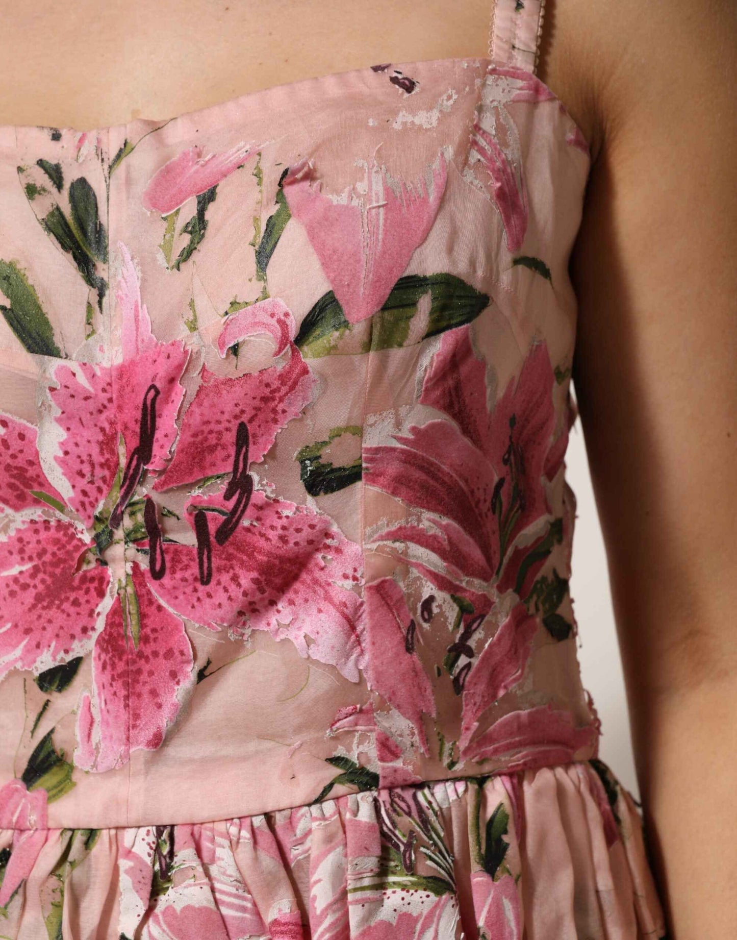 Dolce & Gabbana Pink Cotton Floral Pleated Sleeveless Dress by Dolce & Gabbana