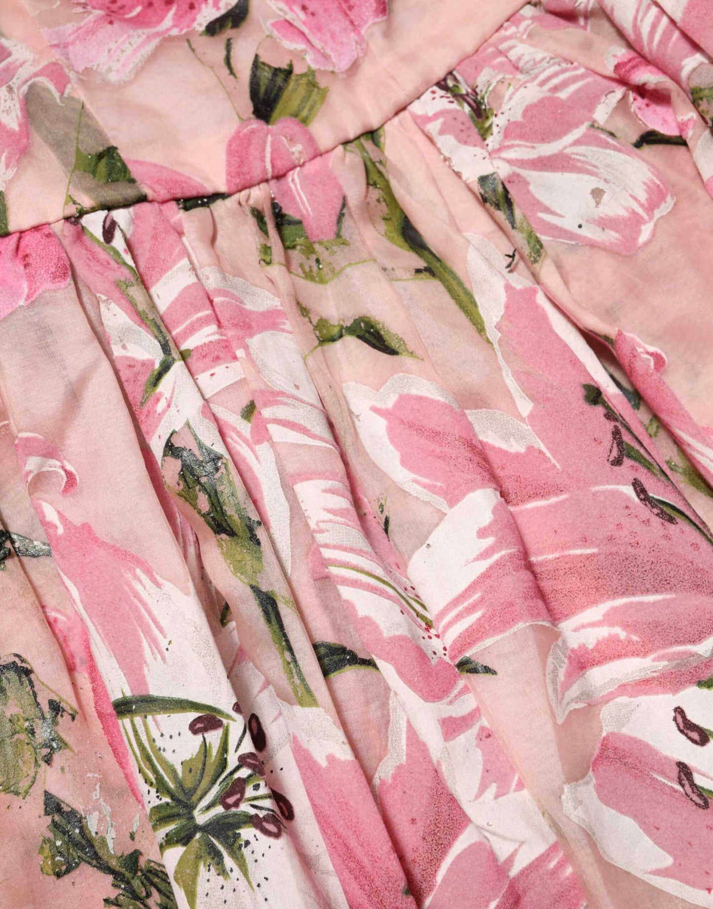 Dolce & Gabbana Pink Cotton Floral Pleated Sleeveless Dress by Dolce & Gabbana