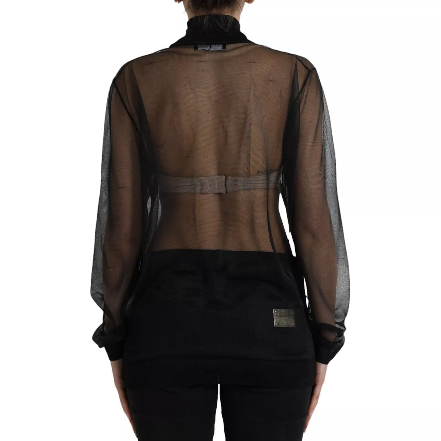 Dolce &amp; Gabbana Black Mesh Turtleneck Sheer Blouse Top