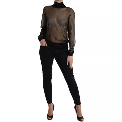Dolce &amp; Gabbana Black Mesh Turtleneck Sheer Blouse Top