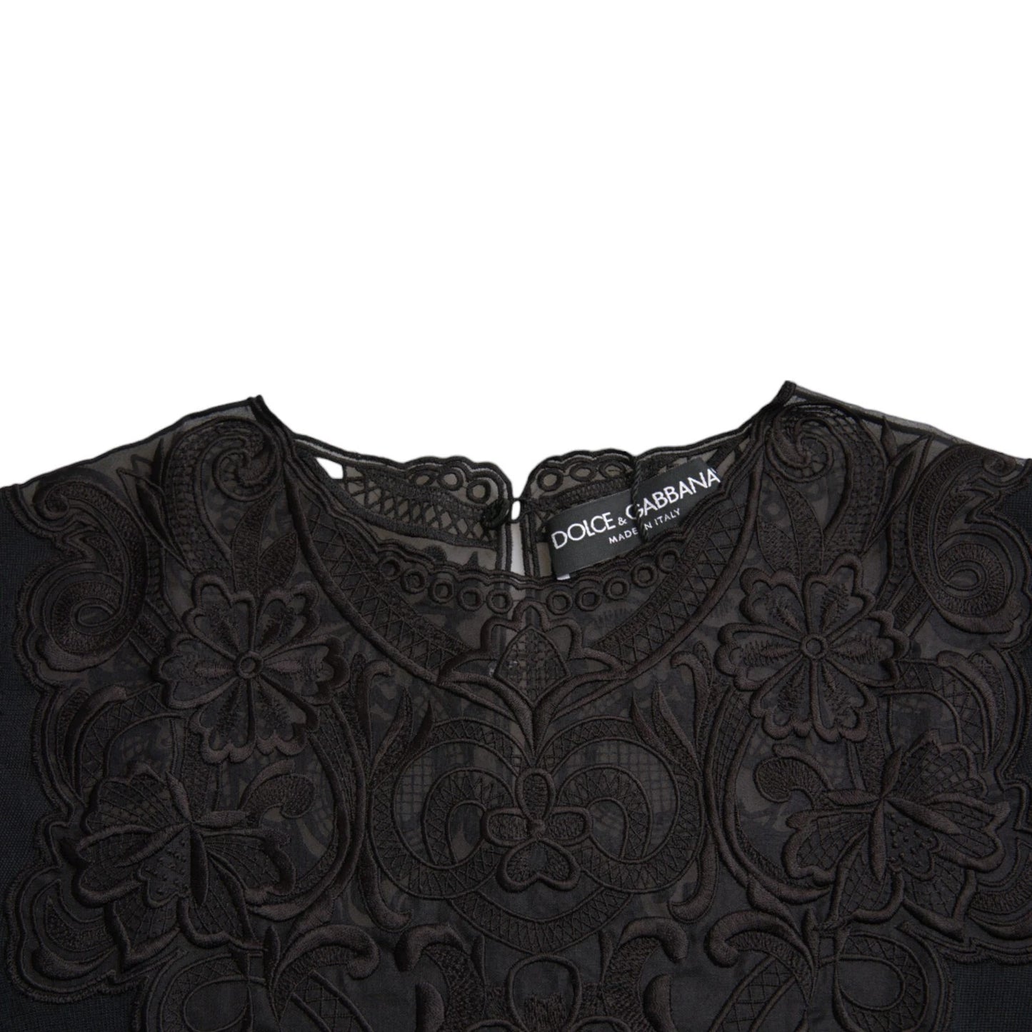 Dolce &amp; Gabbana Black Silk Lace Trim Long Sleeves Blouse Top