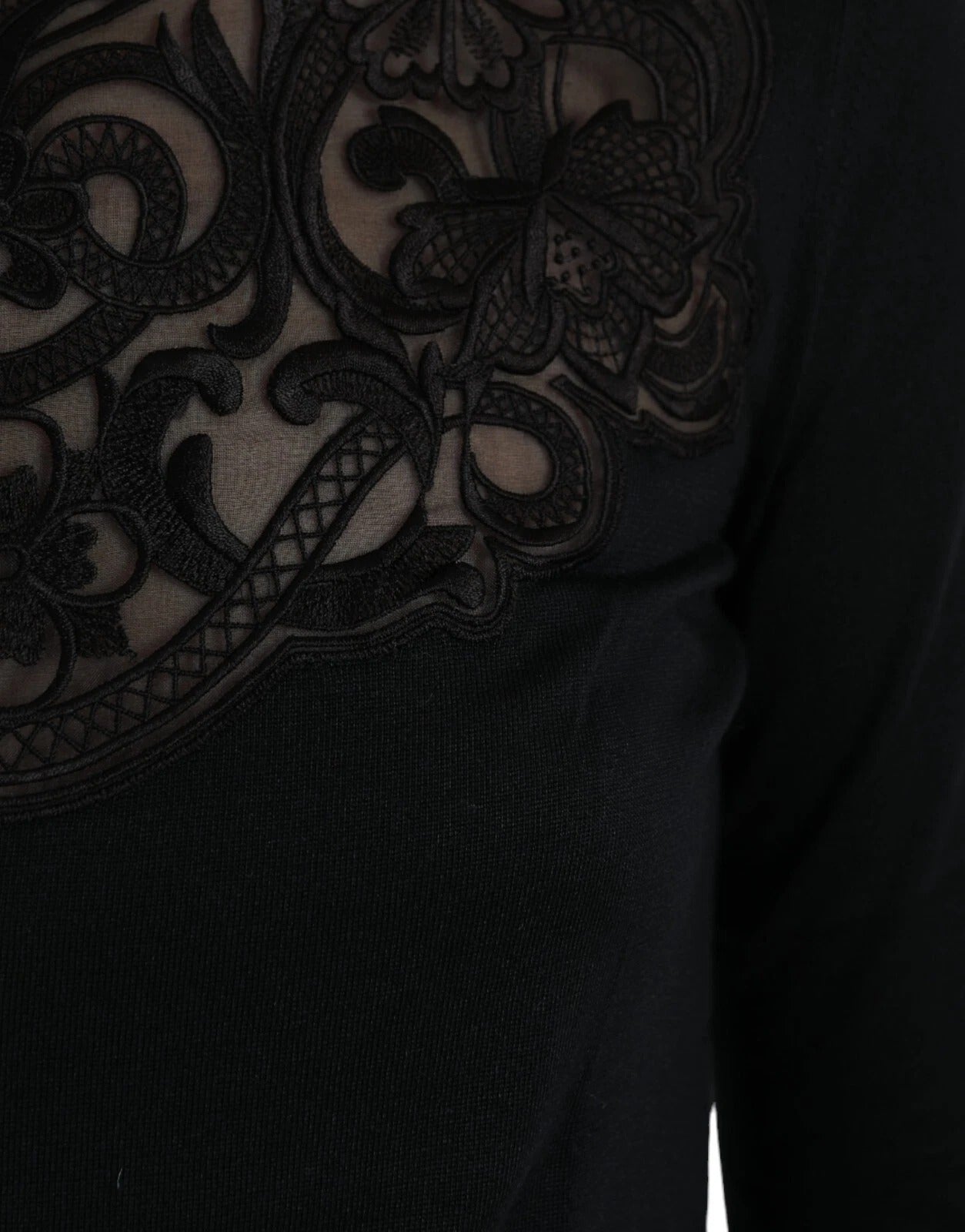 Dolce &amp; Gabbana Black Silk Lace Trim Long Sleeves Blouse Top