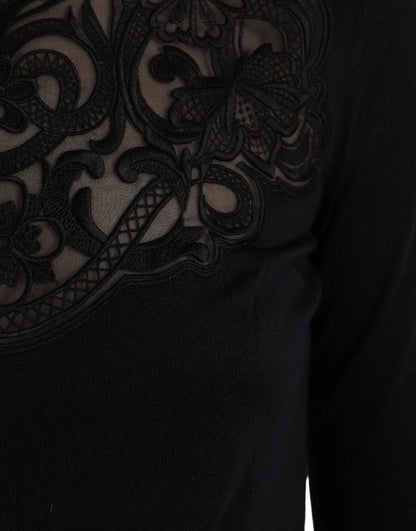 Dolce &amp; Gabbana Black Silk Lace Trim Long Sleeves Blouse Top
