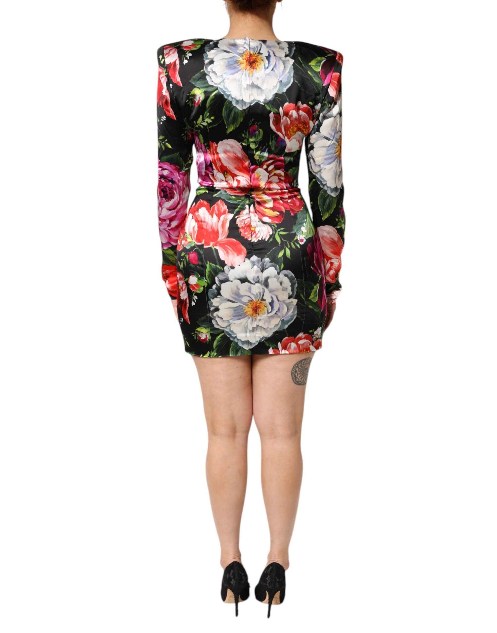 Dolce & Gabbana Black Floral Fiori Pittorici Mini Bodycon Dress by Dolce & Gabbana
