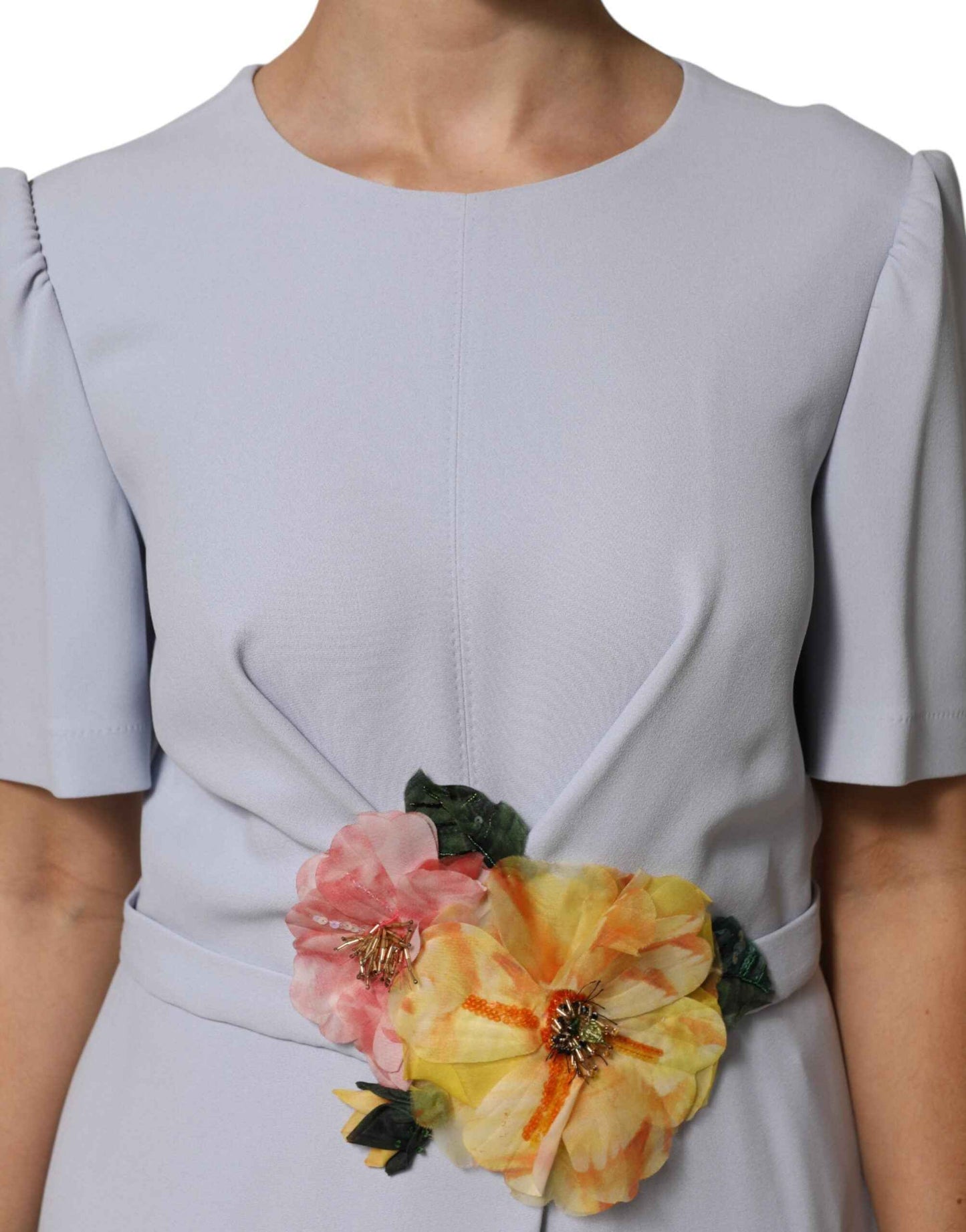 Dolce & Gabbana Light Blue Viscose Blend Floral Applique Dress by Dolce & Gabbana