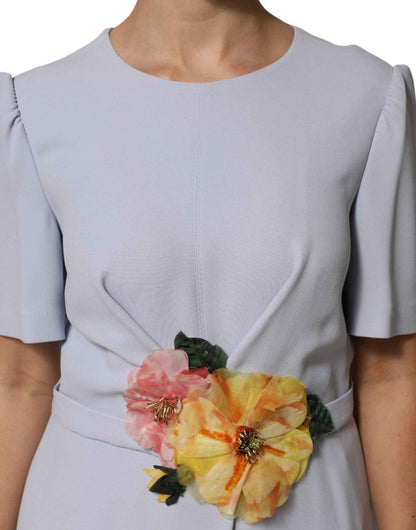 Dolce & Gabbana Light Blue Viscose Blend Floral Applique Dress by Dolce & Gabbana